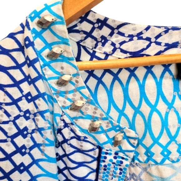 2X MAGGIE BARNS Linen Blend Geometric Rhinestone  Open Front Blazer - Picture 6 of 8